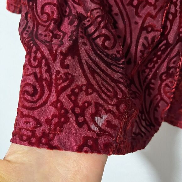 Lane Bryant Velvet Burnout Top Size XL Red 3/4 Sleeve Semi Sheer Whimsigoth - Picture 4 of 7
